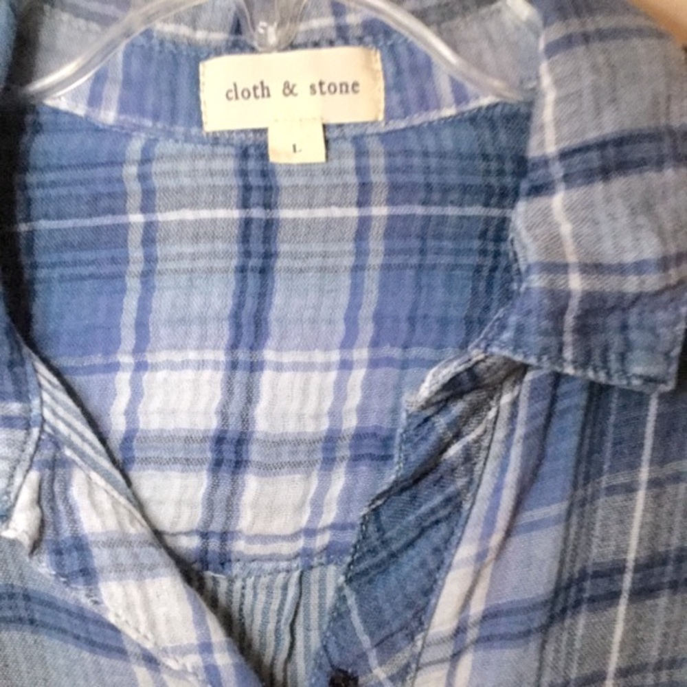 Cloth & Stone Blue & White Plaid Shirt. si…